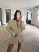 Remade oversized blazer tartan beige #80:80