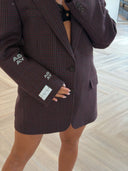 Remade oversized blazer tartan burgundy