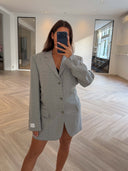 Remade oversized blazer tartan light grey/blue
