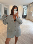 Remade oversized blazer tartan light grey/orange #45:45