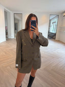 Remade oversized blazer tartan olive/blue #50:50