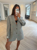 Remade oversized blazer tartan light grey/orange #45:45
