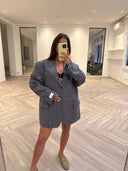 Remade oversized blazer tartan grey #40:40