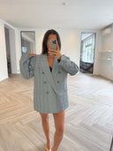 Remade oversized blazer tartan light grey