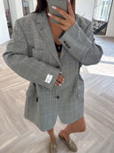 Remade oversized blazer tartan black/white/blue #40:40
