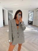 Remade oversized blazer mini checks black/white/red/blue #20:20