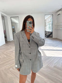 Remade oversized blazer tartan black/white/blue #40:40