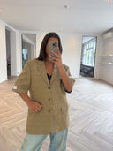 Remade oversized blazer tartan beige #58:58
