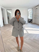 Remade oversized blazer tartan black/white/blue #40:40