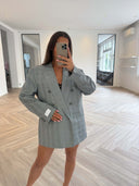 Remade oversized blazer tartan light grey