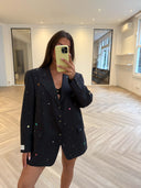 Remade oversized blazer tartan navy #44:44