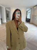 Remade oversized blazer tartan beige #92:92