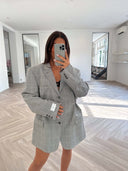 Remade oversized blazer tartan black/white/blue #40:40