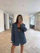 Remade oversized blazer check blue #79:79