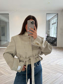 Remade belted blazer tartan beige #83:83