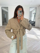 Remade belted blazer tartan beige #30:30