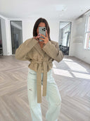 Remade belted blazer tartan beige #30:30