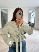 Remade oversized blazer tartan beige #44:44