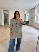 Remade oversized blazer tartan yellow/navy