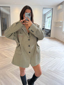 Remade oversized blazer mini checks beige/navy #72:72