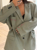 Remade oversized blazer mini checks beige/navy #72:72