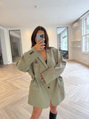 Remade oversized blazer mini checks beige/navy #72:72