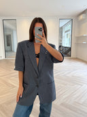 Remade oversized blazer mini checks navy #56:56