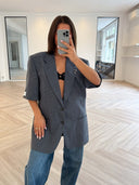 Remade oversized blazer mini checks navy #56:56