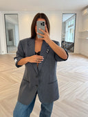 Remade oversized blazer mini checks navy #56:56