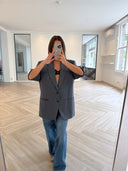 Remade oversized blazer mini checks navy #56:56