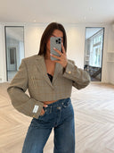 Remade oversized blazer tartan beige #90:90