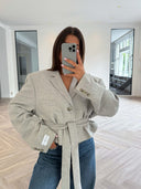 Remade belted blazer tartan light grey #99:99