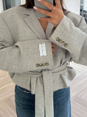 Remade belted blazer tartan light grey #99:99