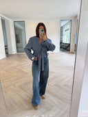 Remade belted blazer tartan blue #72:72
