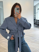 Remade belted blazer tartan blue #72:72