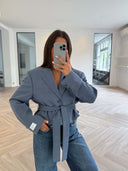 Remade belted blazer tartan blue #72:72