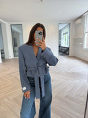 Remade belted blazer tartan blue #72:72