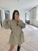 Remade oversized blazer mini checks beige #16:16