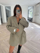 Remade oversized blazer mini checks beige #16:16