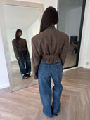 Remade belted blazer tartan brown #35:35