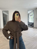 Remade belted blazer tartan brown #35:35