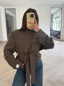 Remade belted blazer tartan brown #35:35