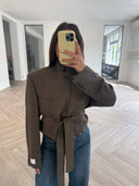 Remade belted blazer tartan brown #35:35