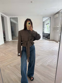 Remade belted blazer tartan brown #35:35