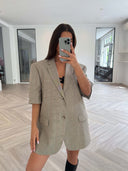 Remade oversized blazer tartan beige #80:80