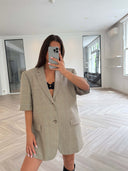 Remade oversized blazer tartan beige #80:80