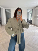 Remade oversized blazer tartan sage green #40:40