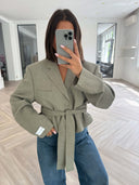 Remade oversized blazer tartan sage green #40:40