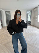 Remade cropped blazer striped black #75:75