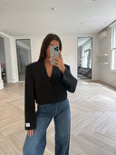 Remade cropped blazer striped black #75:75